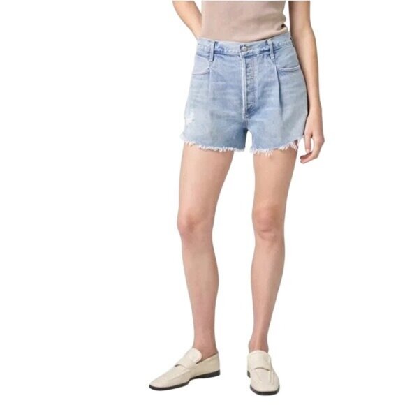 NWT Citizens of Humanity Franca Pleated Baggy Cutoff Denim Shorts Size 31